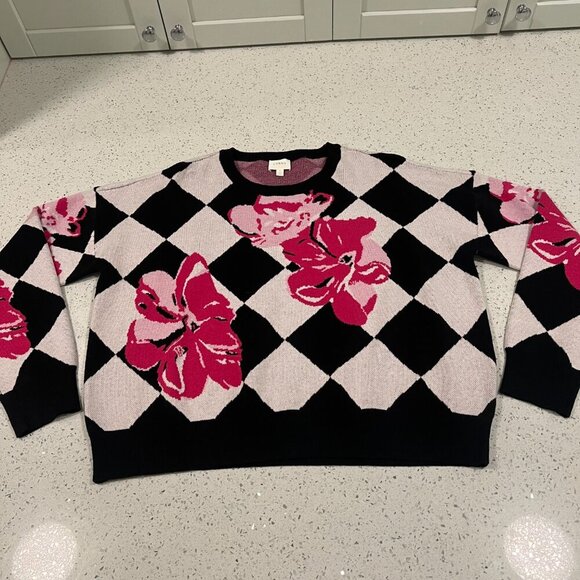 CYRUS Floral Knit Sweater Women's Size Large Pink Black White Pattern - Picture 3 of 8
